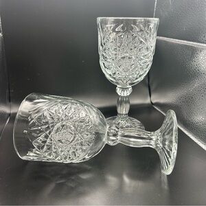 Libbey Hobstar glass water goblets set of 2 Stemware barware wine glasses